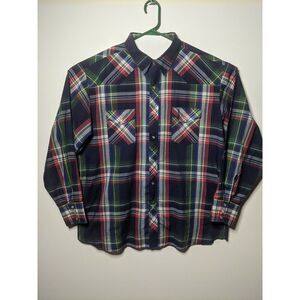 Men's Wrangler Western Pearl Snap Button Long Sleeve Plaid Shirt, 2XL, Plaid